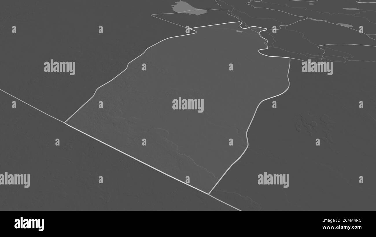 Zoom in on An-Najaf (province of Iraq) outlined. Oblique perspective ...