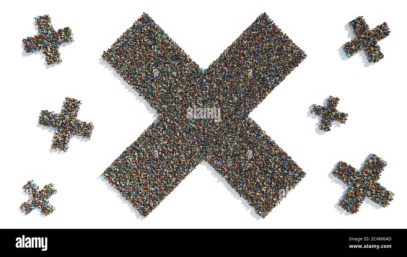 Top View of Cross Marks Formed by Large Groups of People Stock Photo