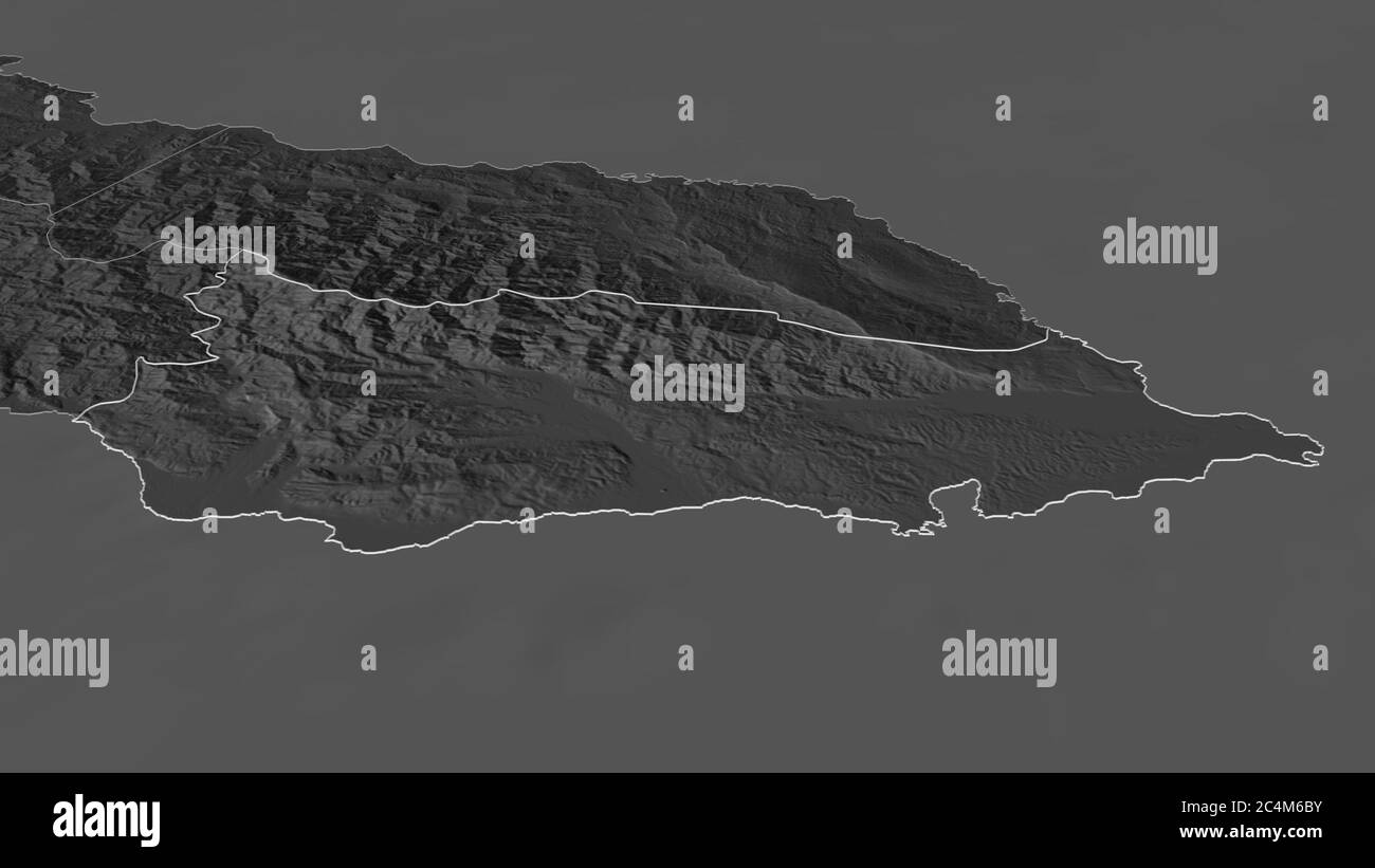 Zoom in on Saint Thomas (parish of Jamaica) outlined. Oblique