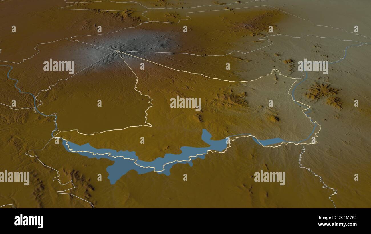 Sayan Mountains Physical Map Zoom In On Embu County Of Kenya Outlined Oblique Perspective Topographic Relief Map With Surface Waters 3d Rendering 2C4M7K5 