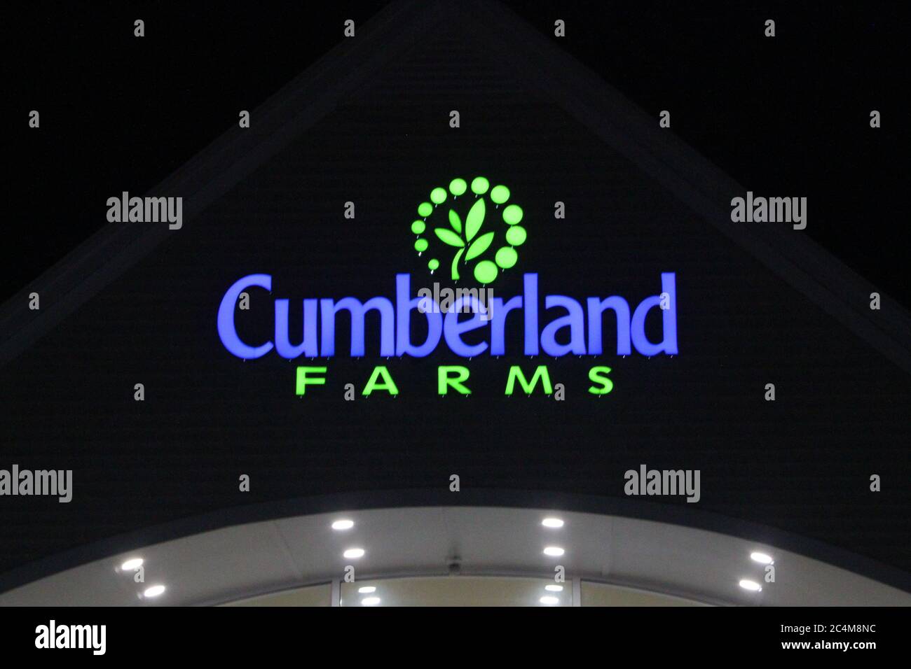 MIDDLETOWN, NY, UNITED STATES Apr 30, 2020 A Cumberland Farms Store Entrance Logo Lit Up at