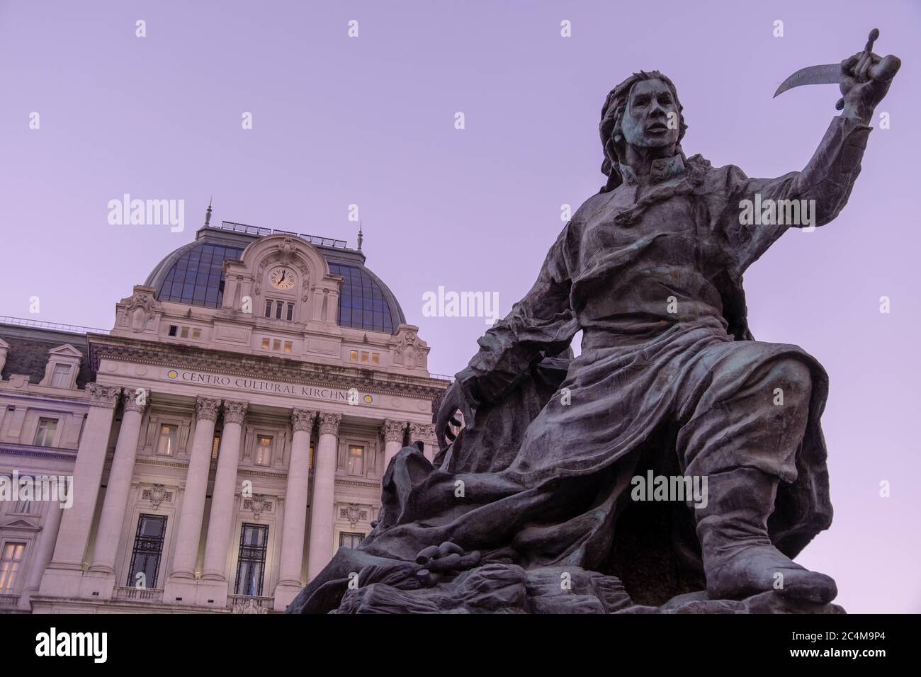 BUENOS AIRES, ARGENTINA - Mar 23, 2019: Monument to Juana Azurduy de Padilla outside of Central Post Office ('Palacio de Correos' or 'Correo Central') Stock Photo