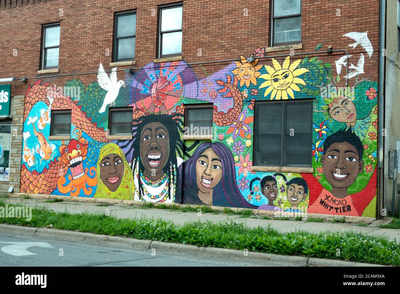 Treehouse Records Mural, Minneapolis College of Art and Design. Honoring children of color in the Whittier Neighborhood. Minneapolis Minnesota MN USA Stock Photo