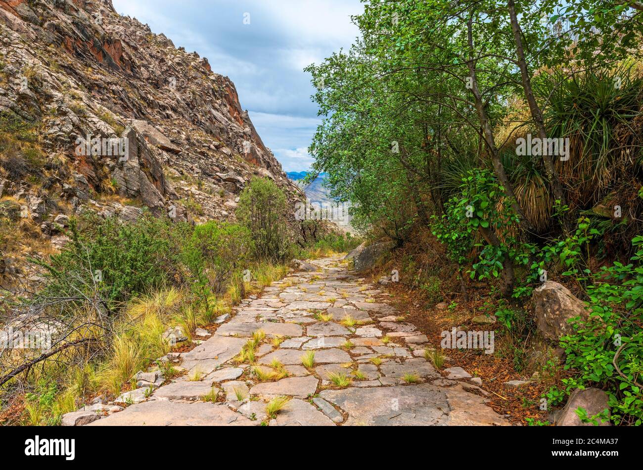 The Inca trail hike path in Chataquila near Sucre, Bolivia. Stock Photo
