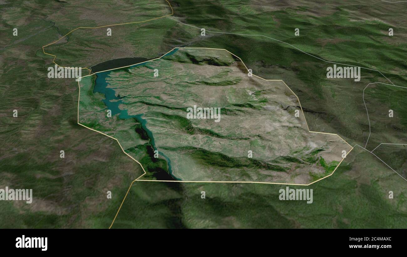 Zoom in on Centar Župa (municipality of Macedonia) outlined. Oblique