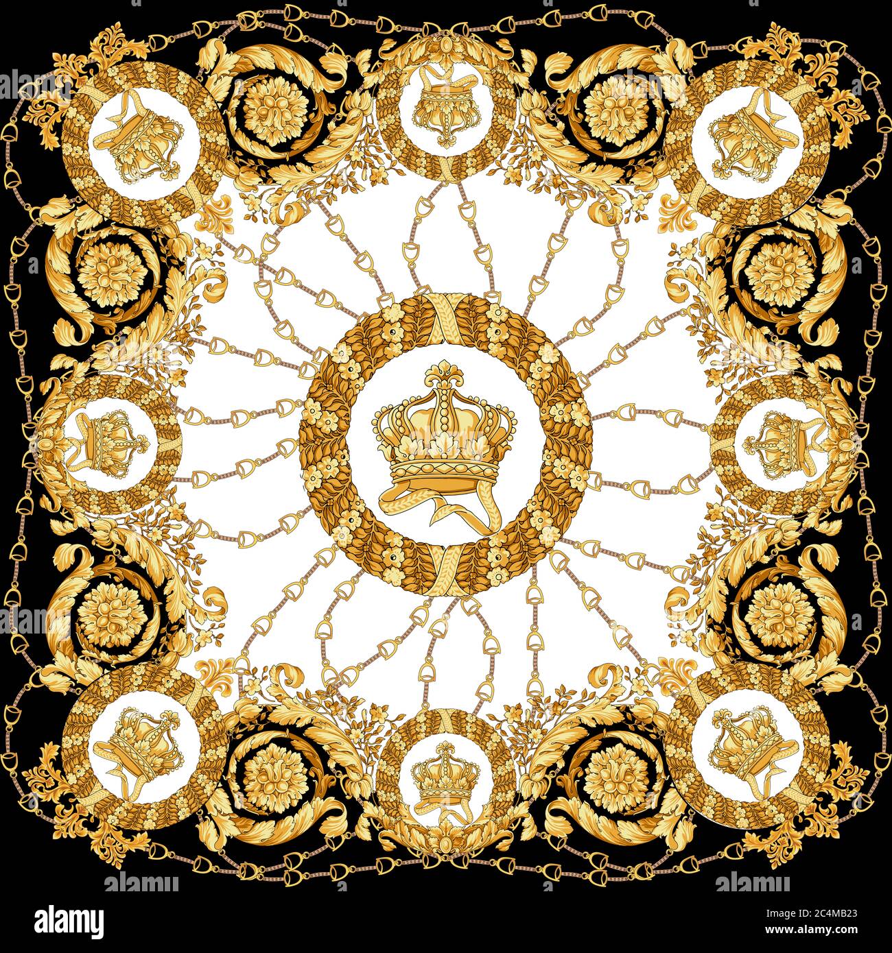 Golden Floral Baroque Pattern In White Black Background Antique New Season Style Stock Photo Alamy