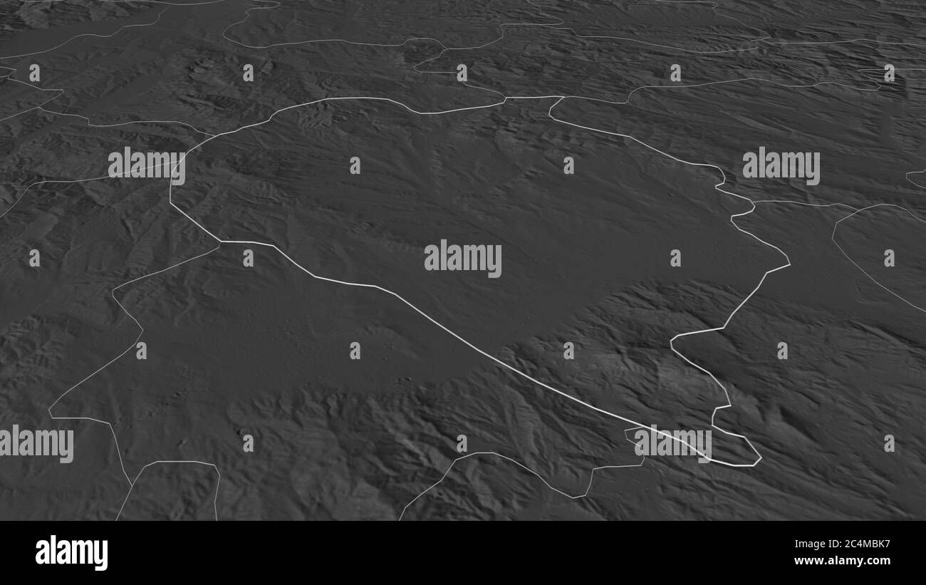 Zoom in on Sveti Nikole (municipality of Macedonia) outlined. Oblique ...