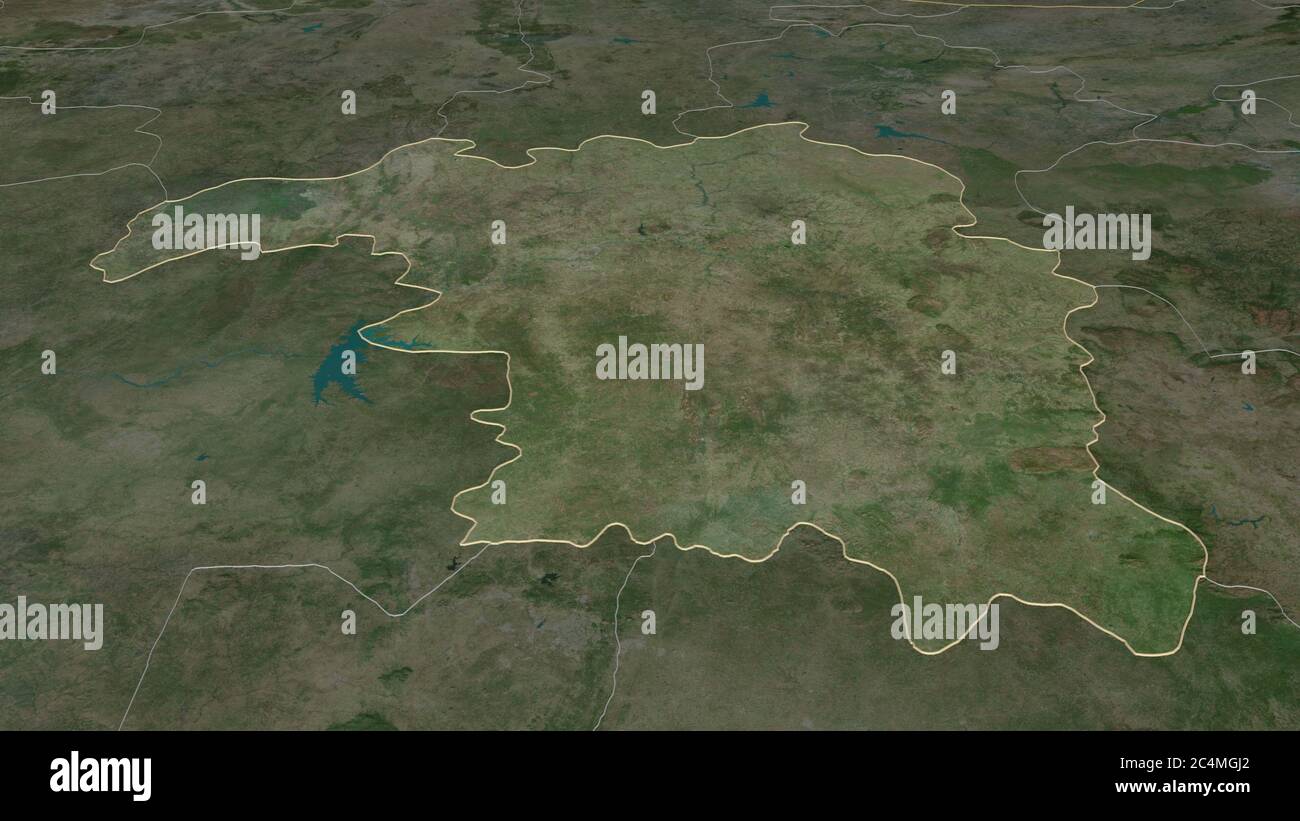 Zoom in on Kaduna (state of Nigeria) outlined. Oblique perspective. Satellite imagery. 3D rendering Stock Photo