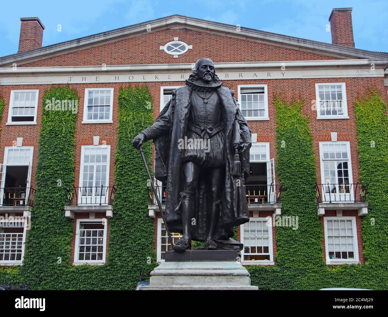 London, UK - July 29, 2013:   Statue of statesman and author Francis Bacon, in the courtyard of Gray's Inn, where he was educated as a barrister. Stock Photo