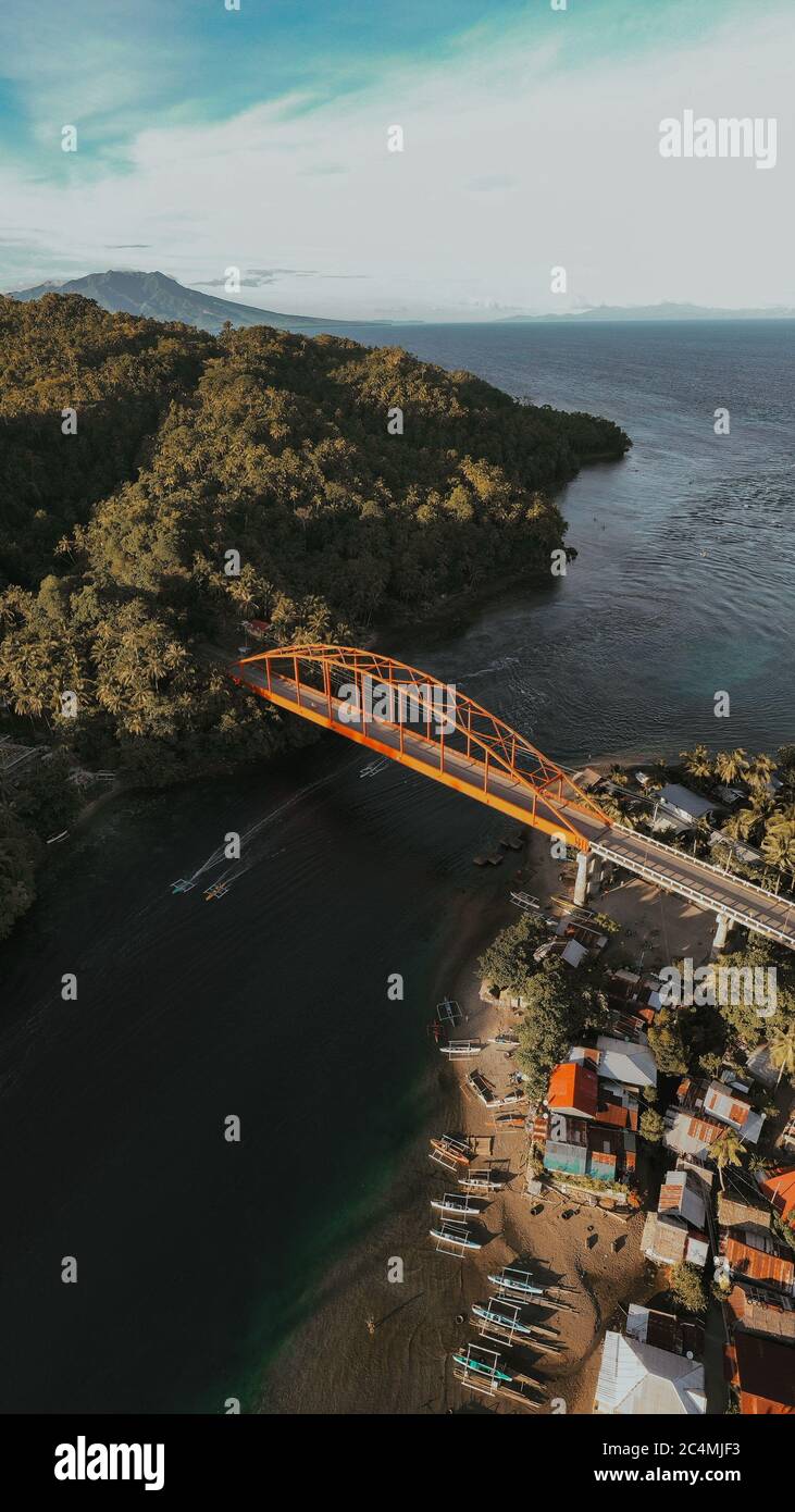 Amazing Aerial Shot of a Modern Bridge in the Countryside Village in ...