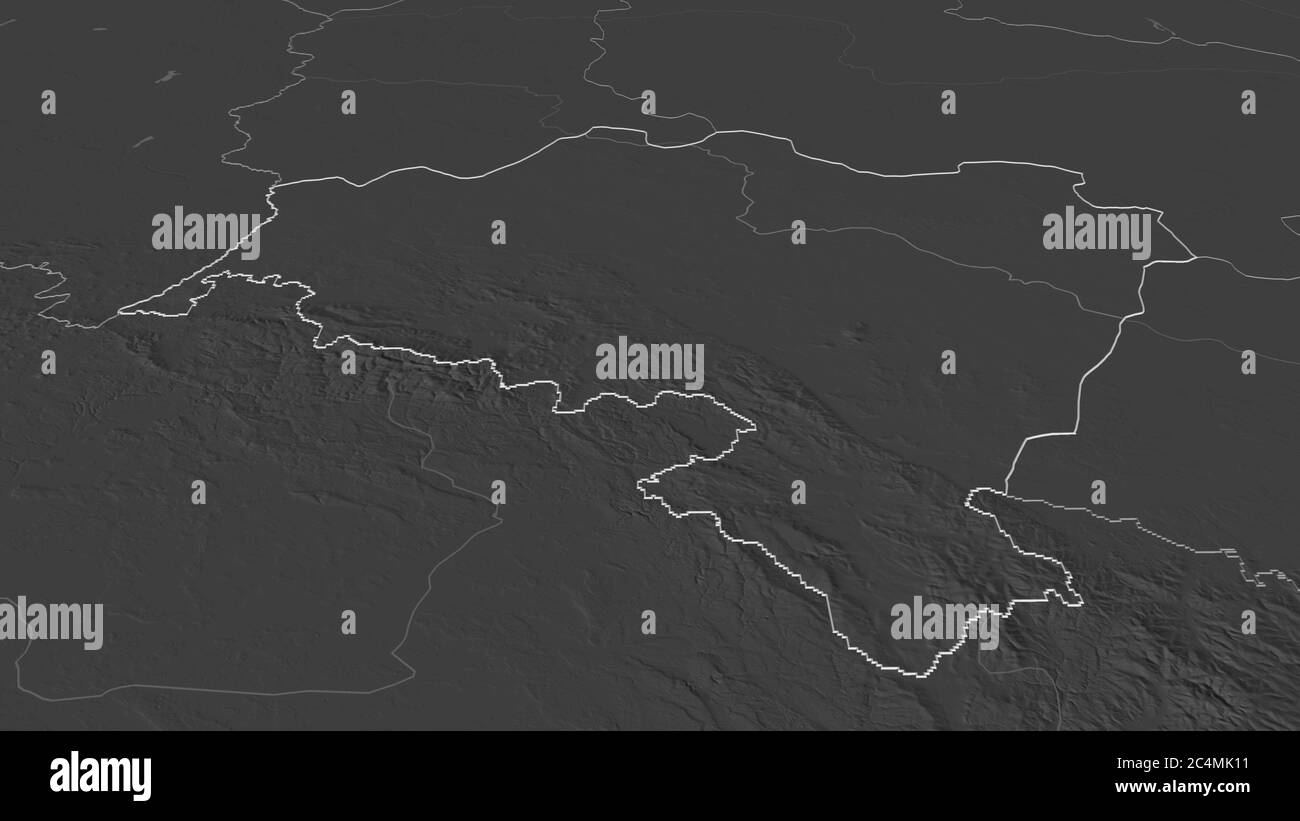 Zoom in on Lower Silesian (voivodeship of Poland) outlined. Oblique perspective. Bilevel 