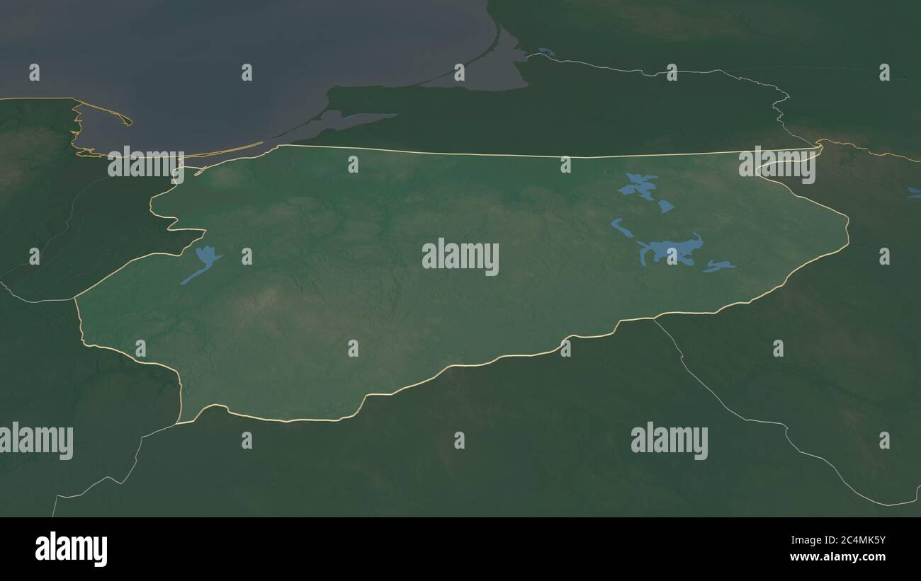 Zoom in on WarmianMasurian (voivodeship of Poland) outlined. Oblique