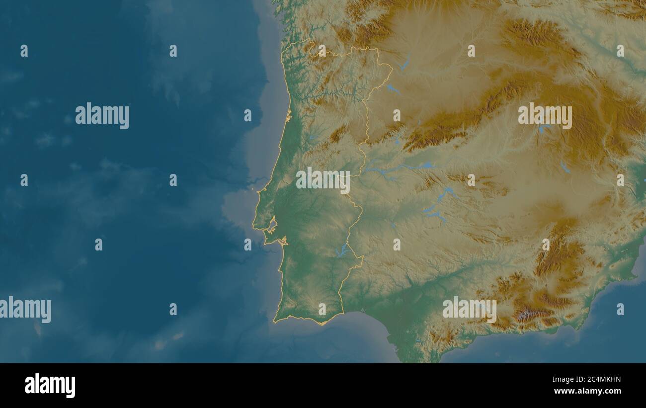 Outlined shape of the Portugal area. Topographic relief map with