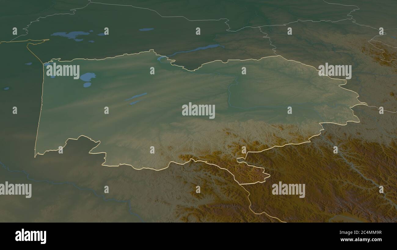 Altay Map Zoom in on Altay (territory of Russia) outlined. Oblique perspective ...