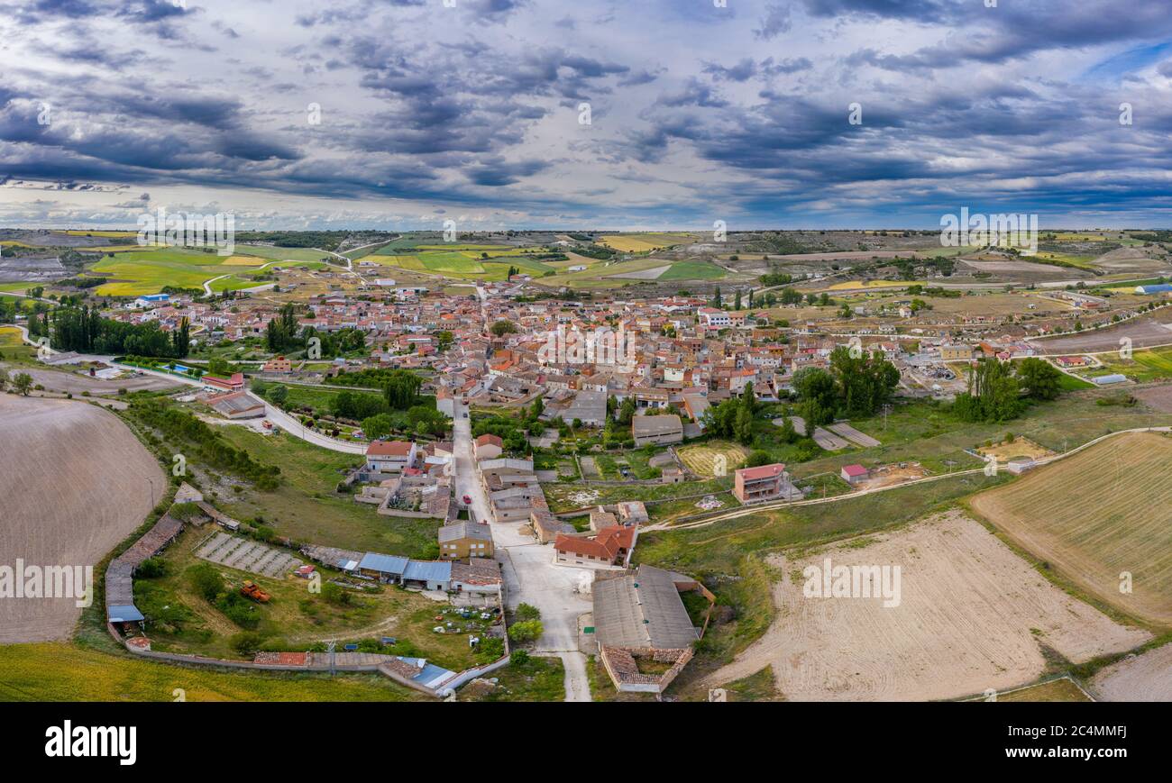 Aerial beautiful view of Antiguedad de Cerrato town, Spain Stock Photo