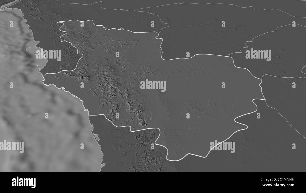Zoom in on Al Madinah (region of Saudi Arabia) outlined. Oblique ...