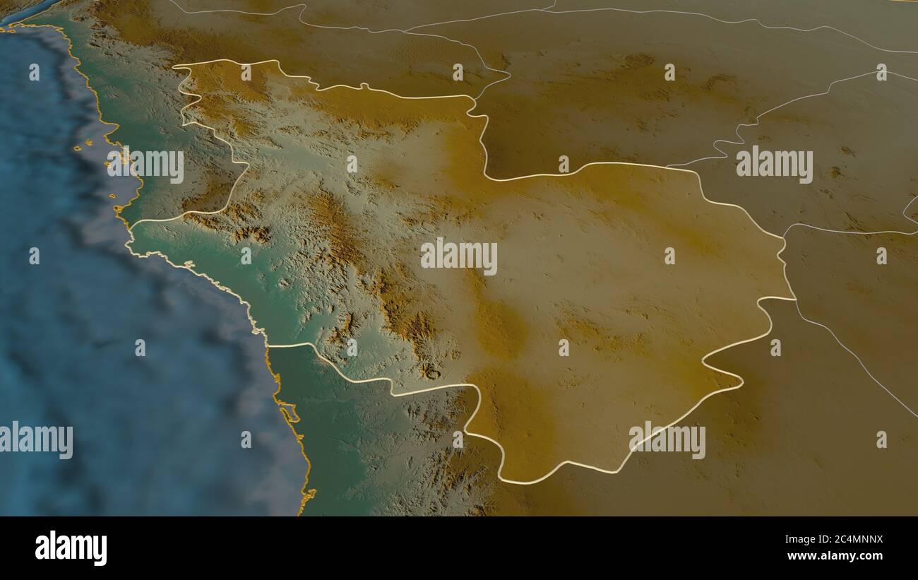 Zoom in on Al Madinah (region of Saudi Arabia) outlined. Oblique ...