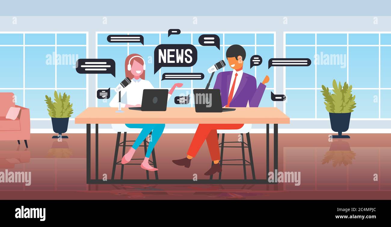 podcasters discussing daily news recording podcast in studio podcasting