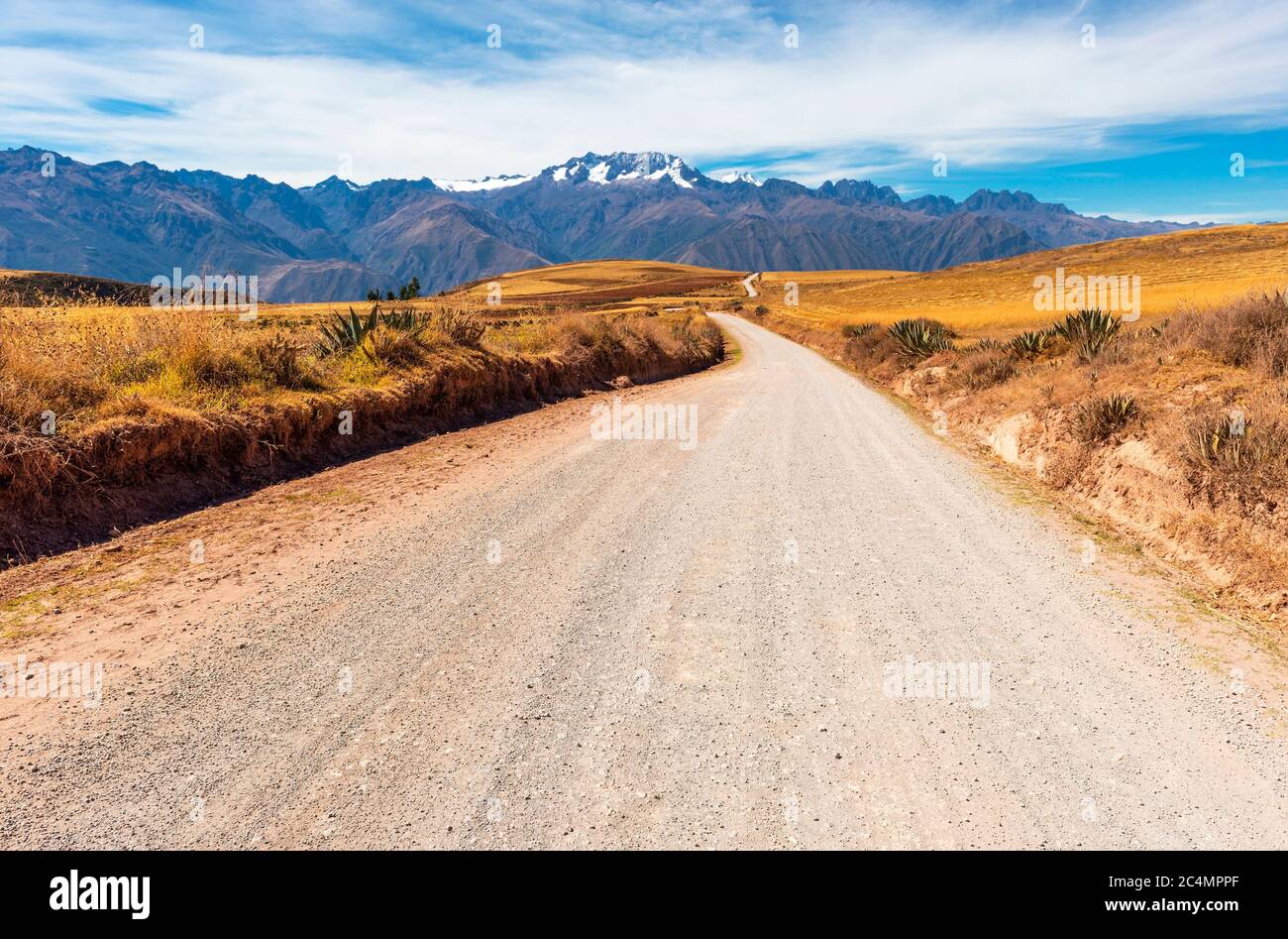 On the road in the Sacred Valley of the Inca, Cusco, Peru. Stock Photo