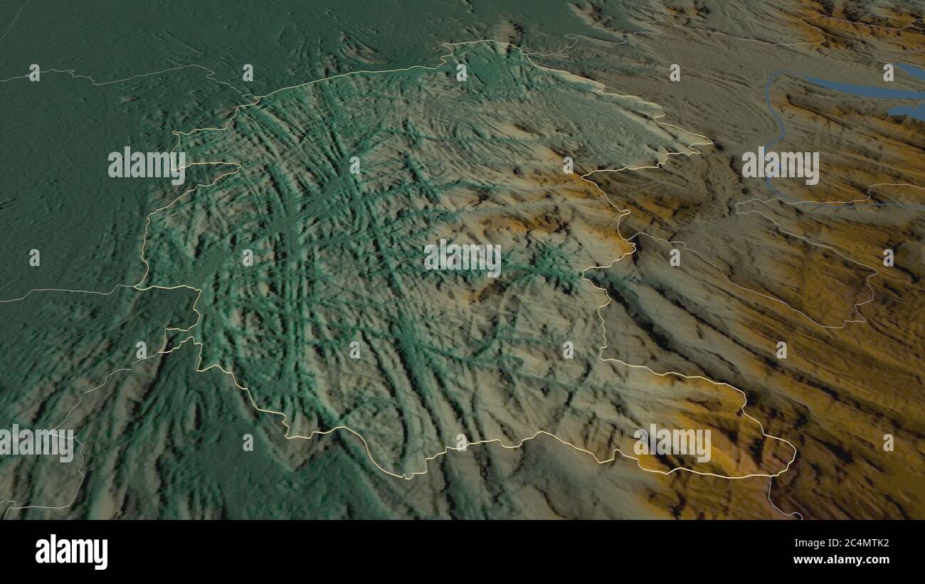 Zoom in on Kegalle (district of Sri Lanka) outlined. Oblique