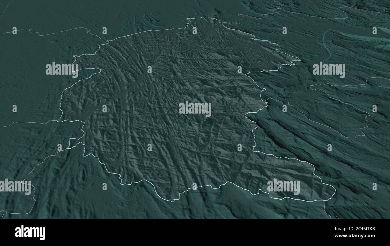 Zoom in on Kegalle (district of Sri Lanka) outlined. Oblique