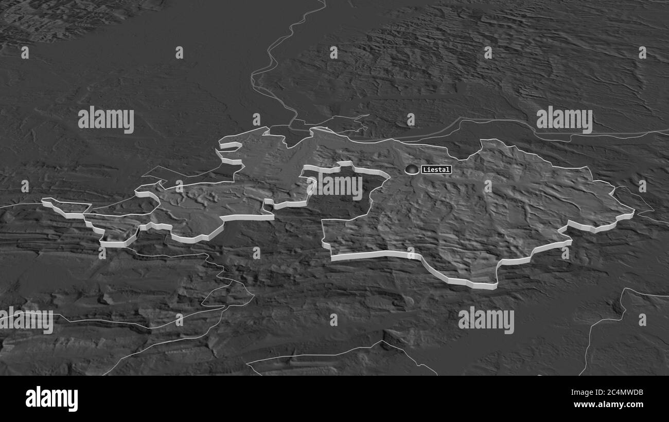 Zoom in on BaselLandschaft (canton of Switzerland) extruded. Oblique