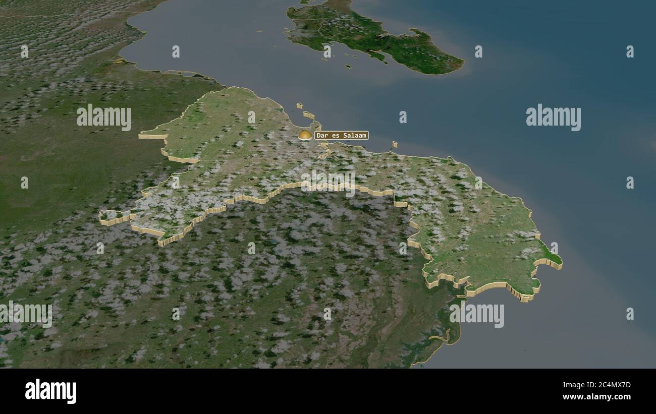 Dar Es Salaam Satellite Map Zoom In On Dar Es Salaam (Region Of Tanzania) Extruded. Oblique  Perspective. Satellite Imagery. 3D Rendering Stock Photo - Alamy