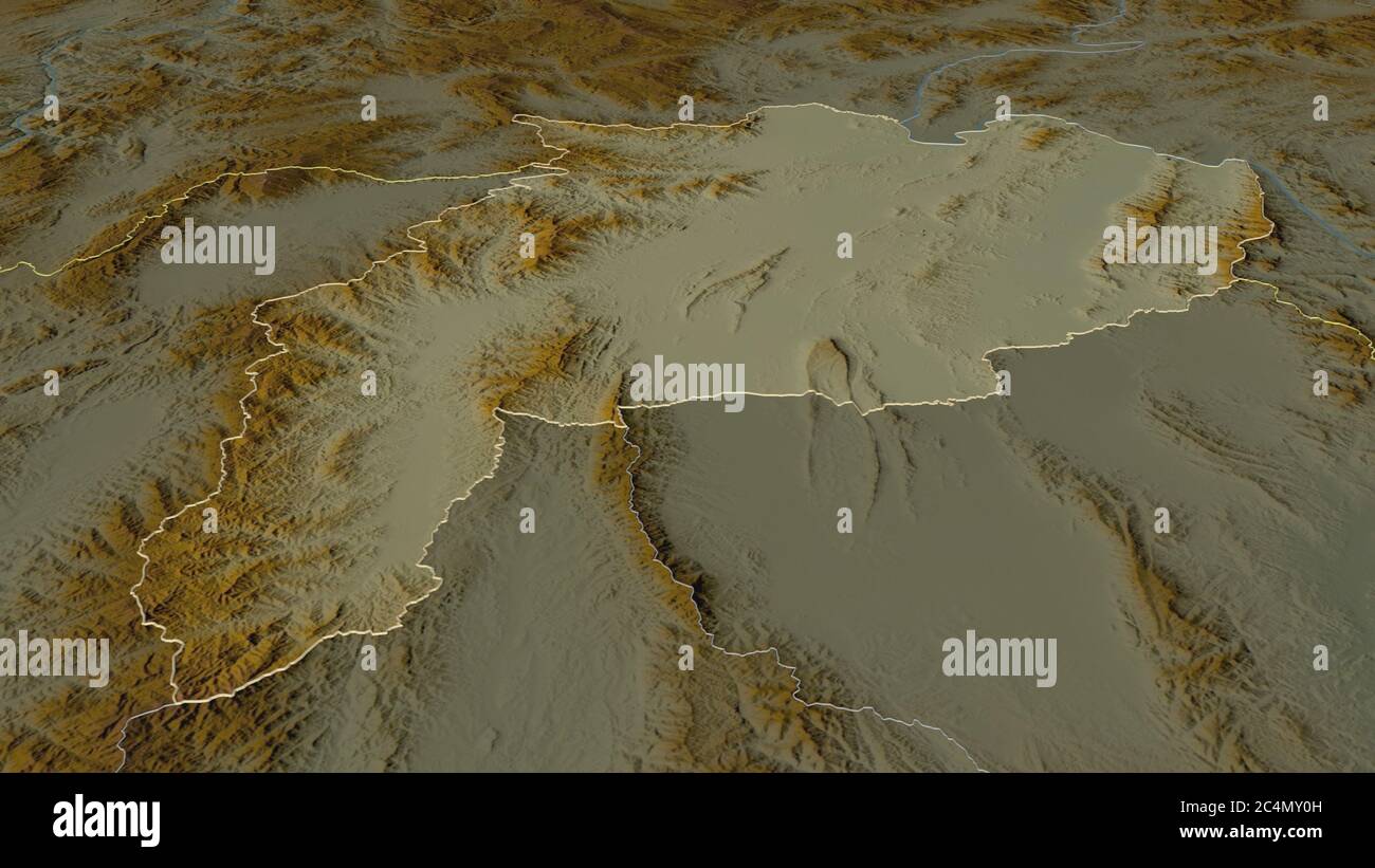 Zoom in on Chiang Rai (province of Thailand) outlined. Oblique ...