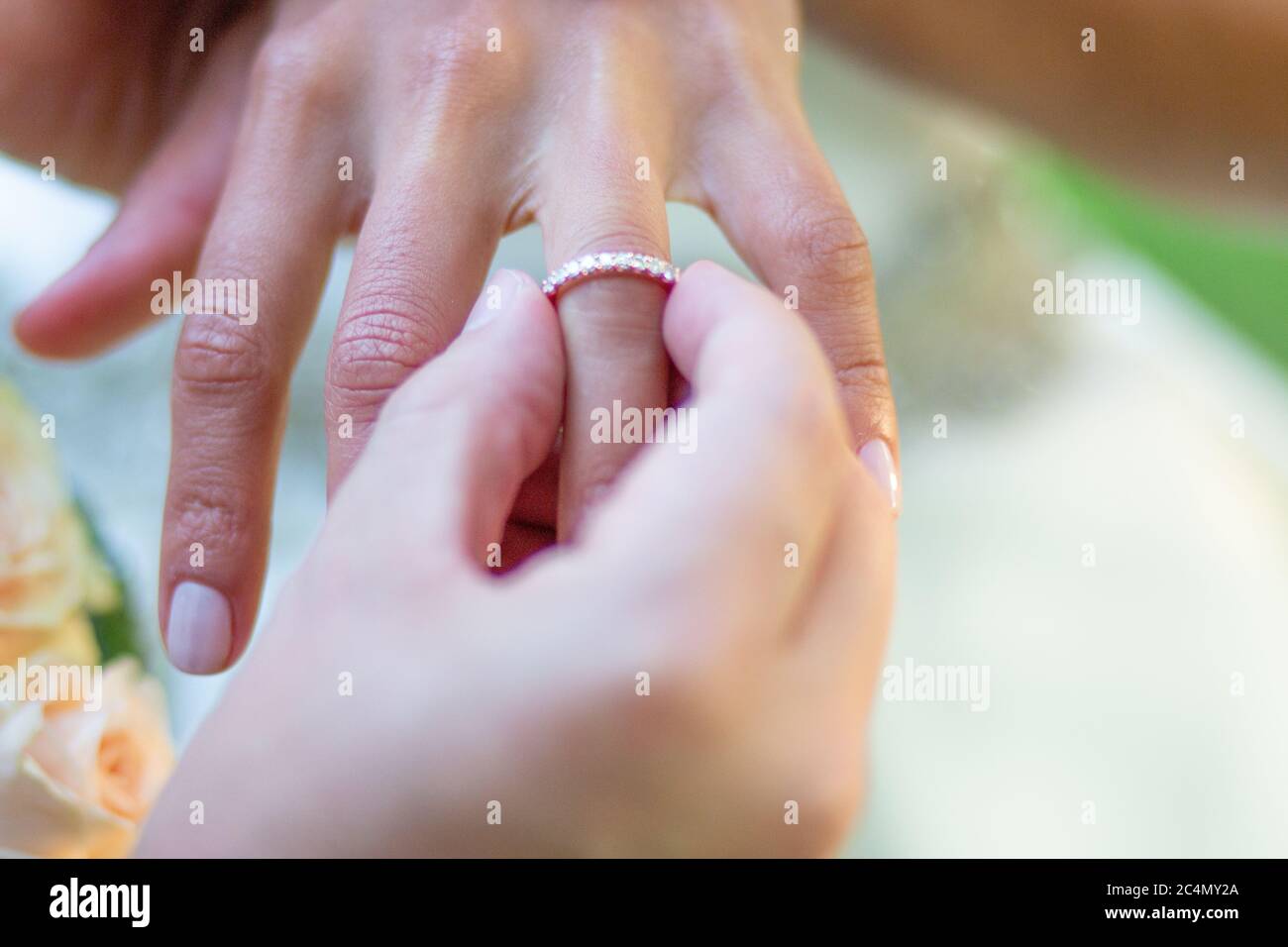 wedding ring getting married marriage ceremony finger Stock Photo Alamy