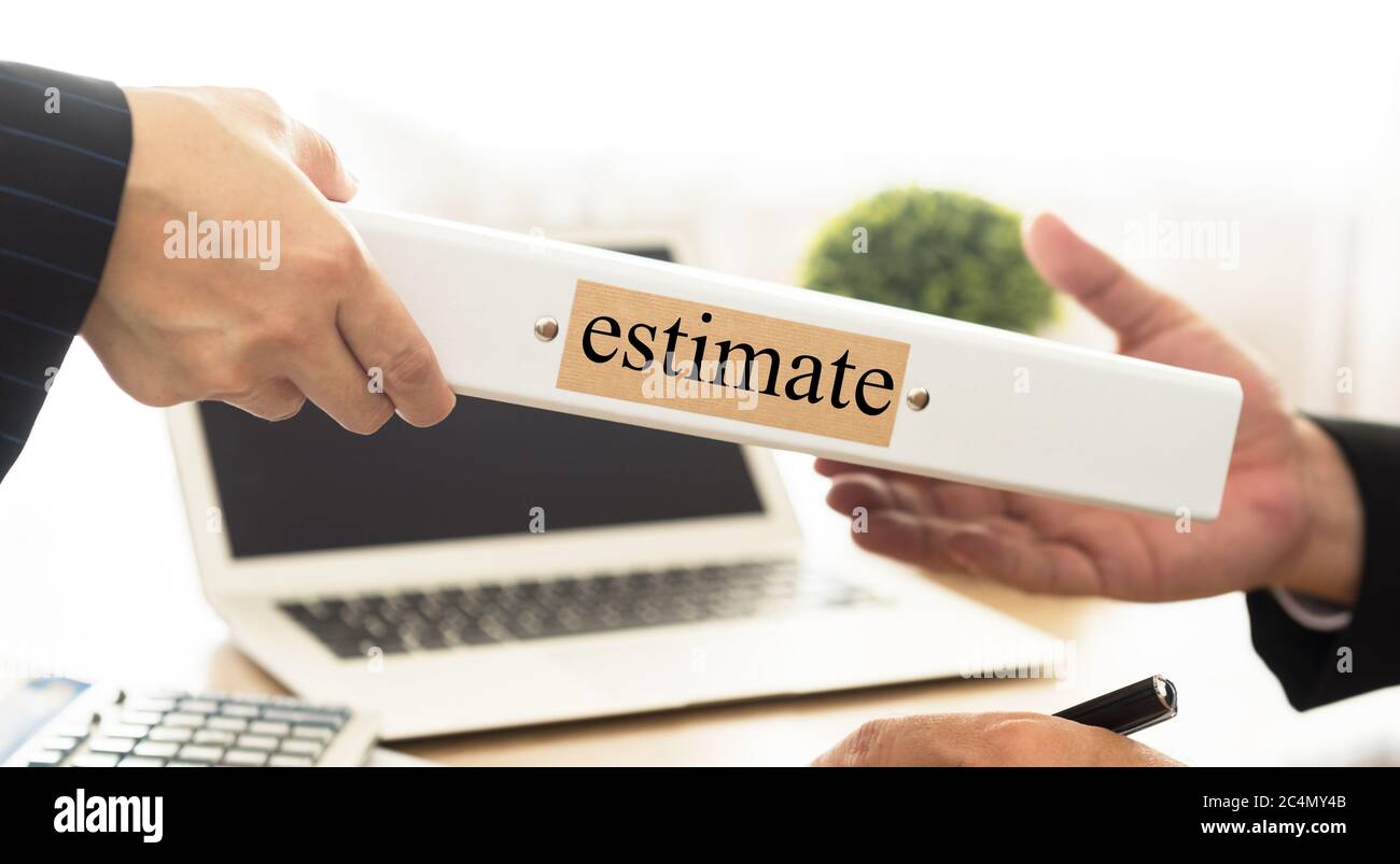 Contractors submit documents cost estimates or construction estimate to employer. Stock Photo