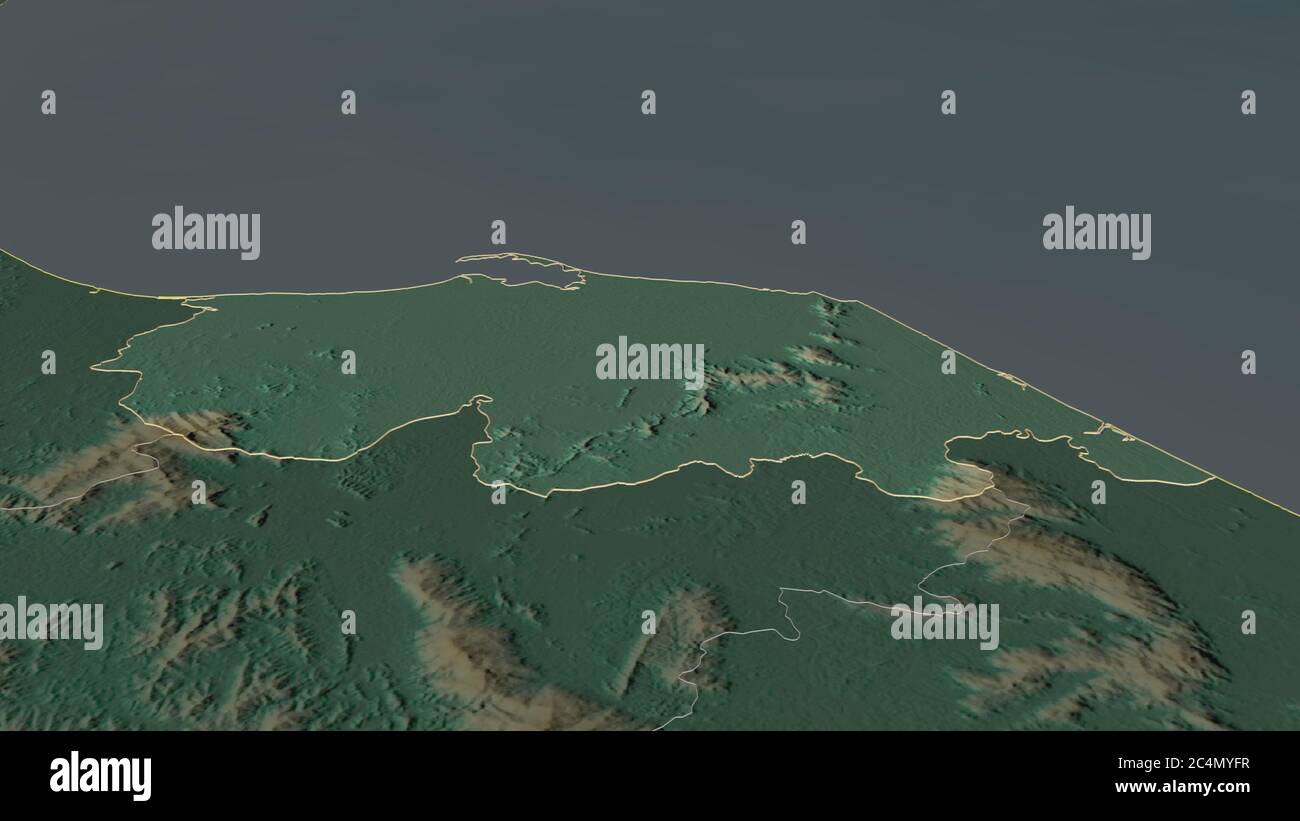 Pattani Map Zoom in on Pattani (province of Thailand) outlined. Oblique perspective ...