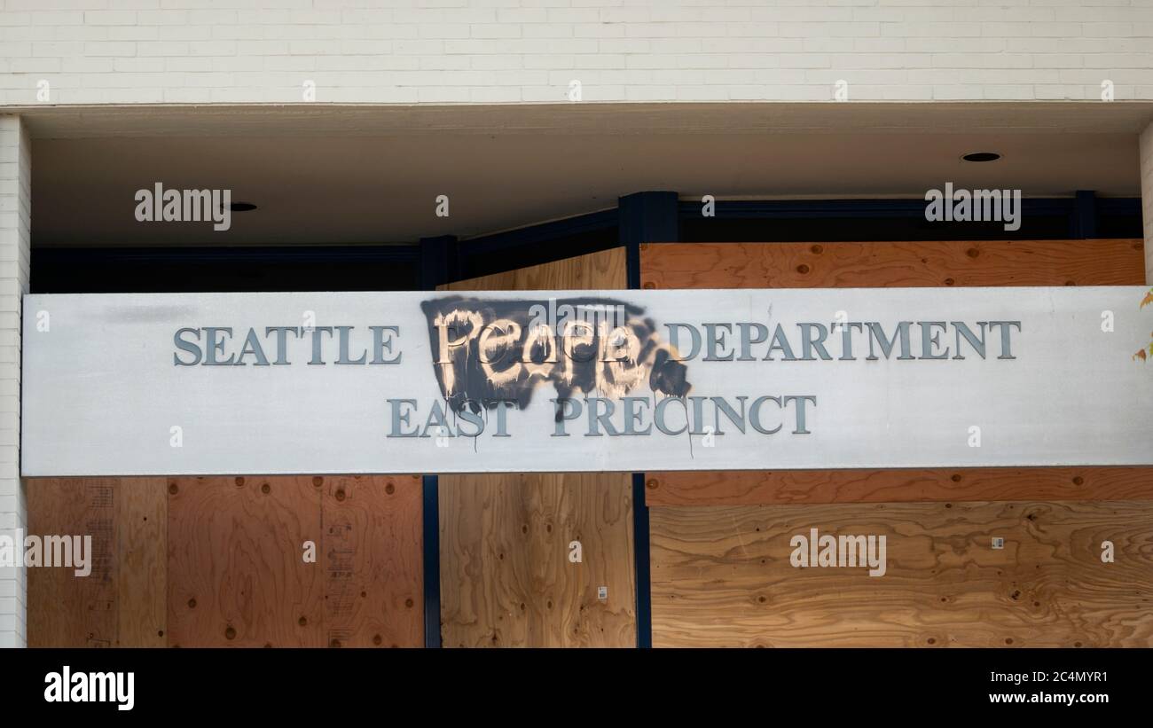 The Seattle Police Station has been turn into the People Department on Capital Hill inside CHOP Stock Photo