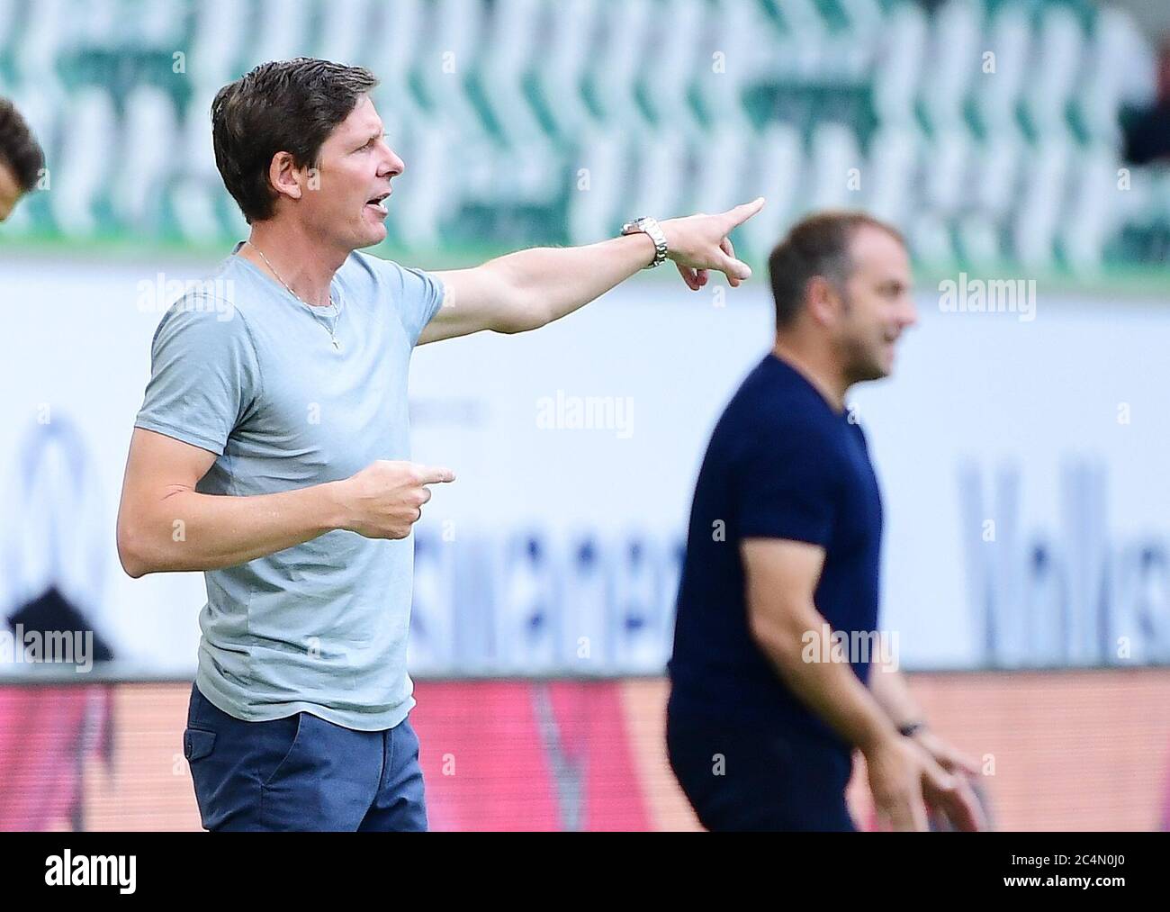 Wolfsburg Germany 27 Th June 2020 Oliver Glasner Wob Coach Trainer Hansi Flick Fcb Team Manager