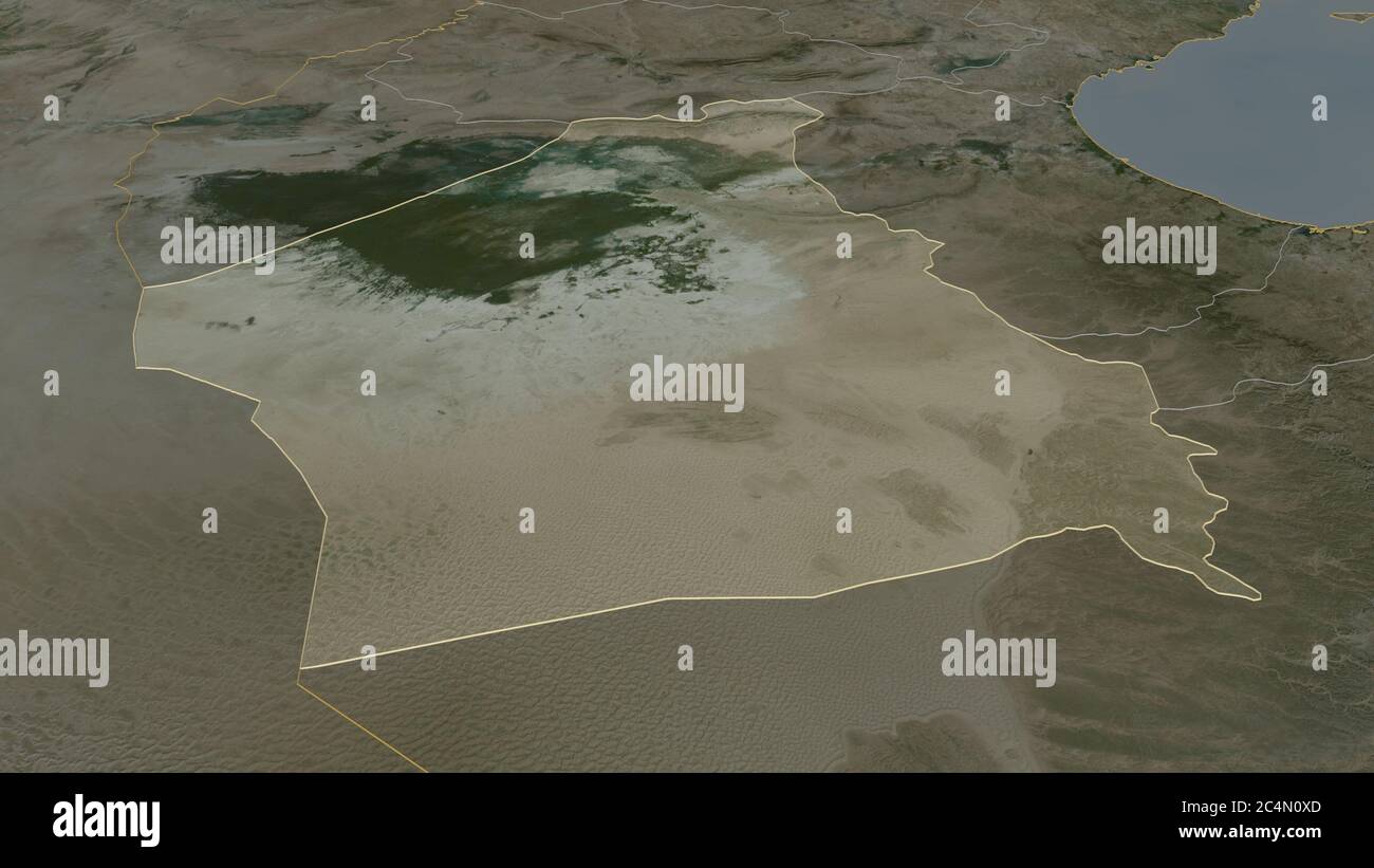 Zoom in on Kebili (governorate of Tunisia) outlined. Oblique