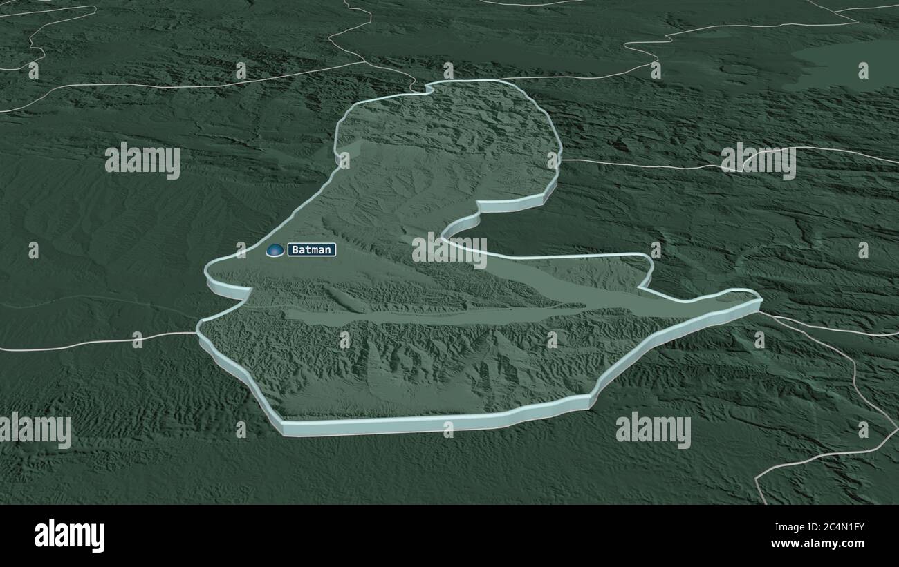 Zoom in on Batman (province of Turkey) extruded. Oblique perspective ...