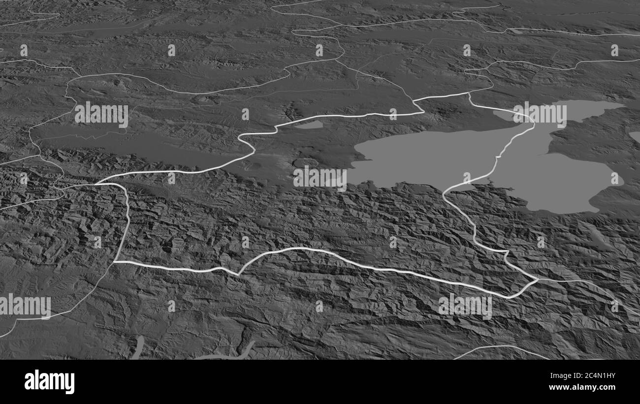 Zoom in on Bitlis (province of Turkey) outlined. Oblique perspective ...