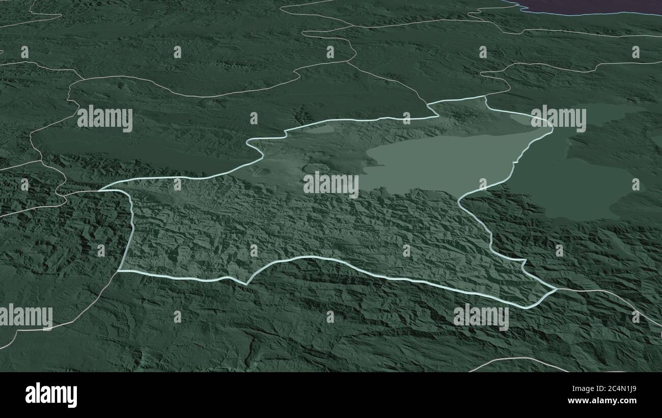 Zoom in on Bitlis (province of Turkey) outlined. Oblique perspective ...