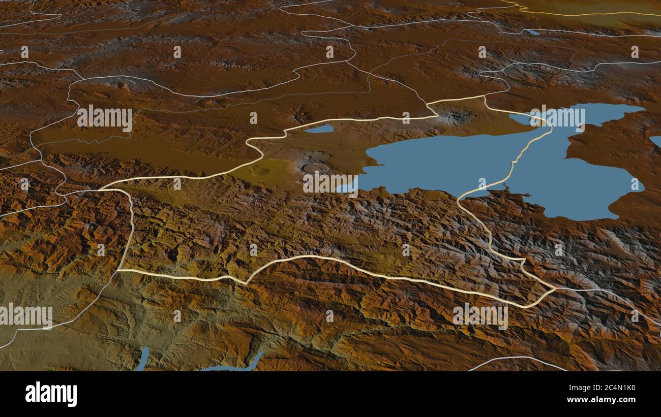 Zoom in on Bitlis (province of Turkey) outlined. Oblique perspective ...