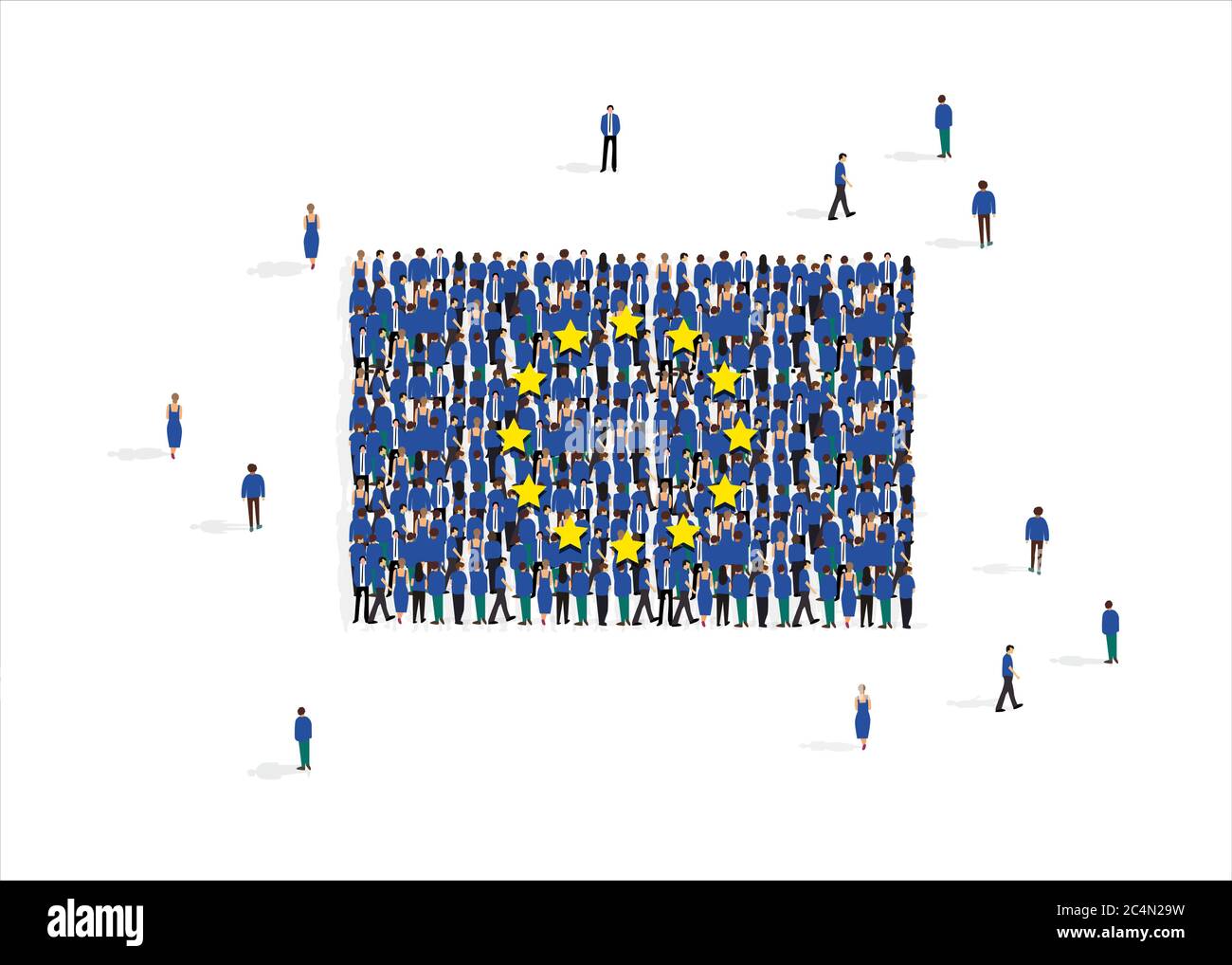 Vector illustration with European Union flag composed of people against ...