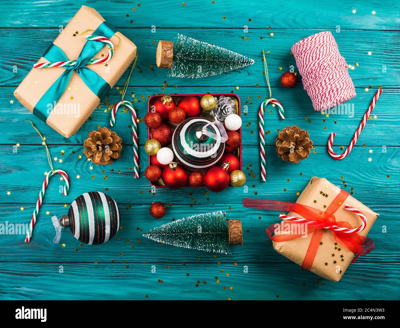 Christmas ornament with pinecones and candy canes Stock Photo Alamy