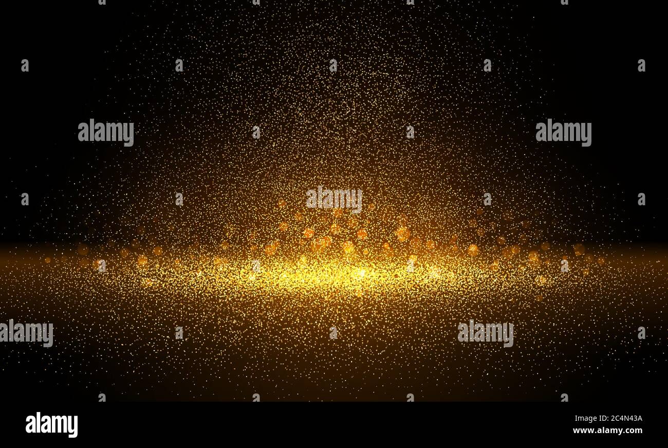 Luxury Gold glitter particles on black background. Golden glowing ...
