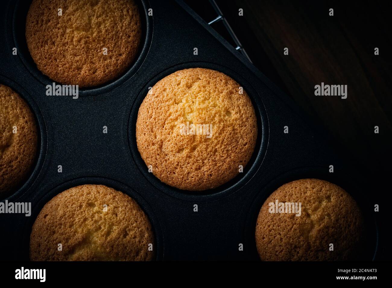 Plain fairy cakes inside a baking tray waiting to be decorated Stock Photo
