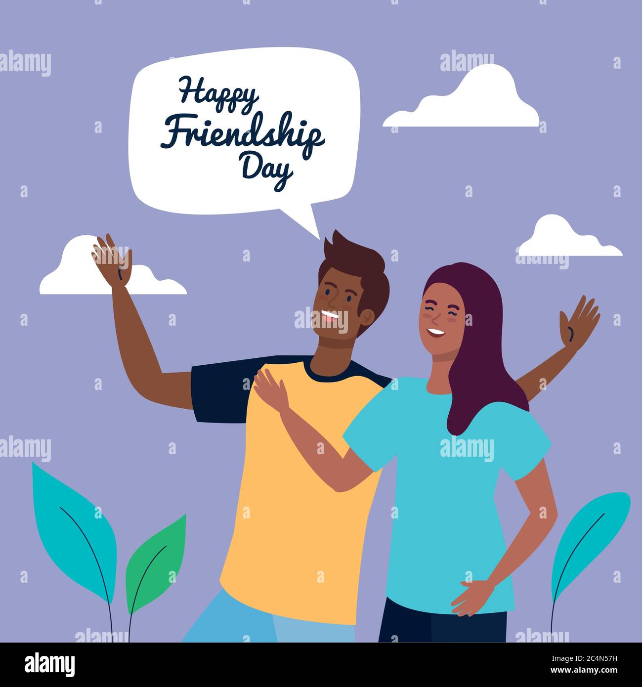 happy friendship day, young woman with man, friendship excitement ...