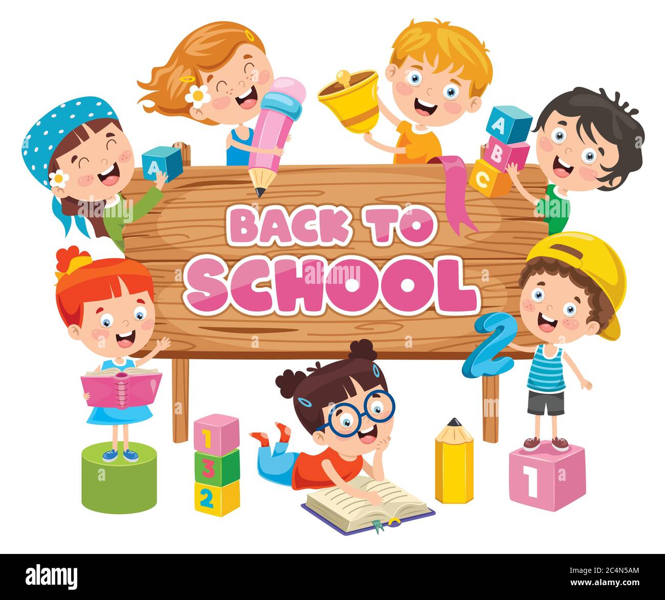 Back To School Concept With Funny Children Stock Vector Image & Art Alamy