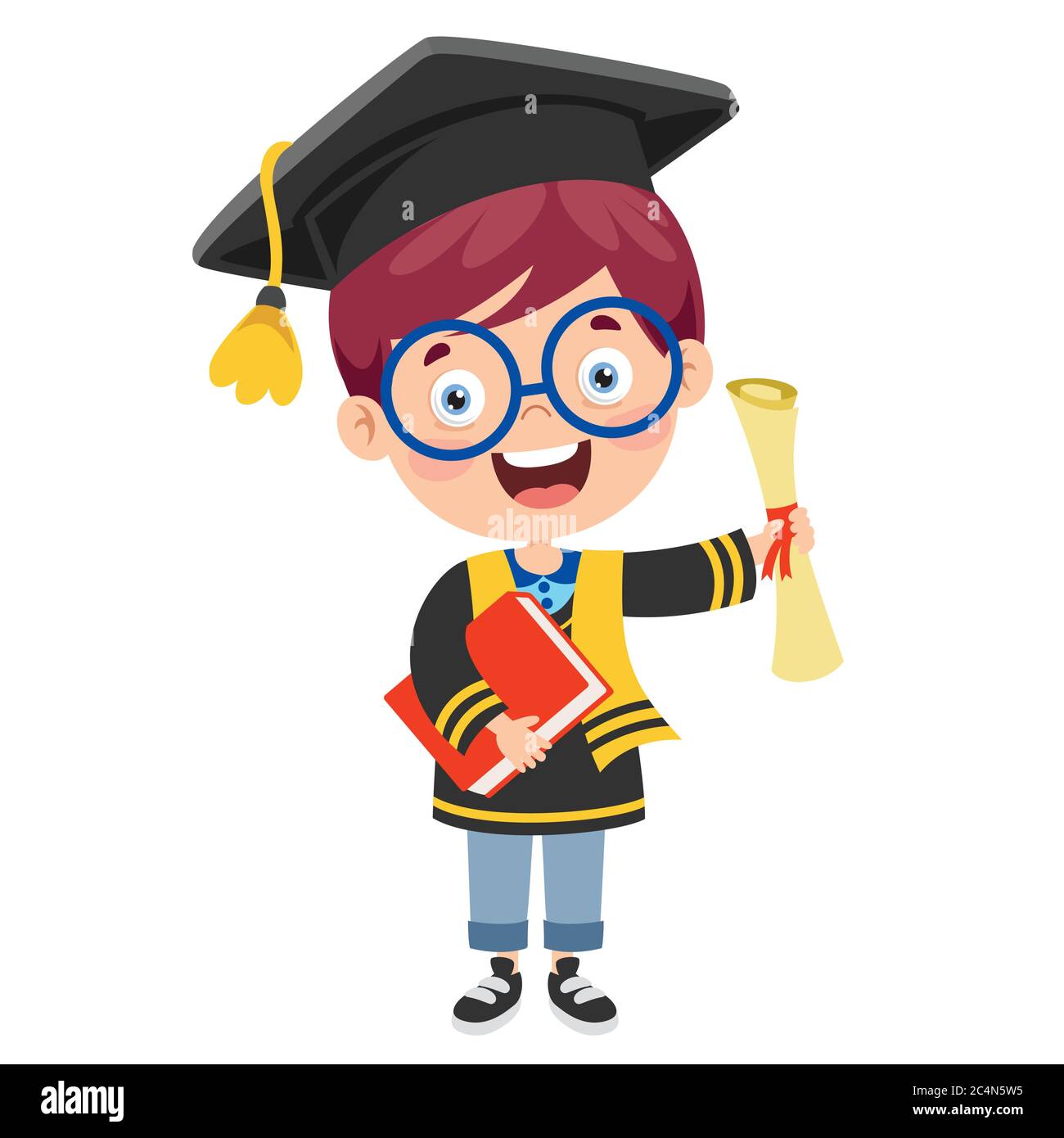 Cartoon Happy Kid In Graduation Costume Stock Vector