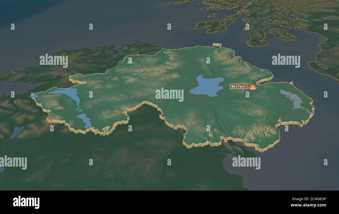 Zoom in on Northern Ireland (region of United Kingdom) extruded