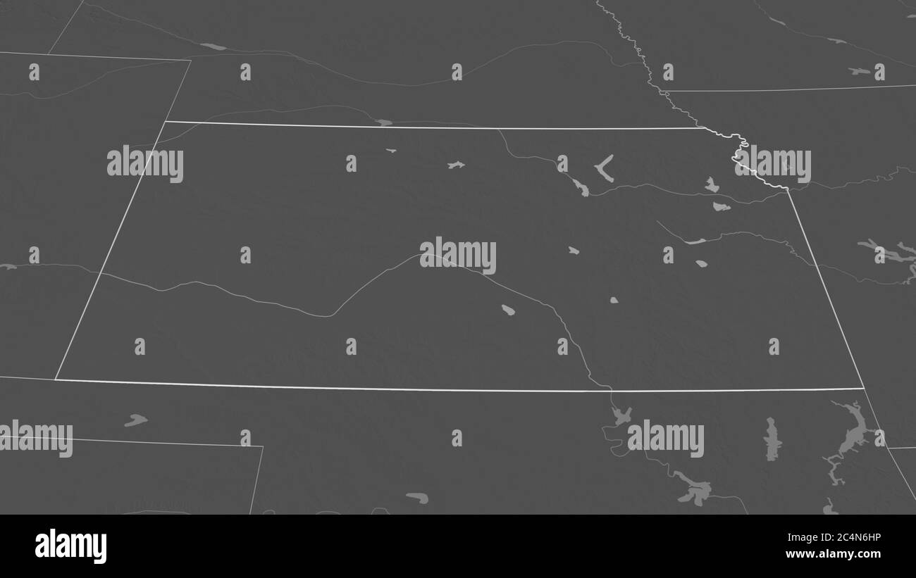 Zoom in on Kansas (state of United States) outlined. Oblique