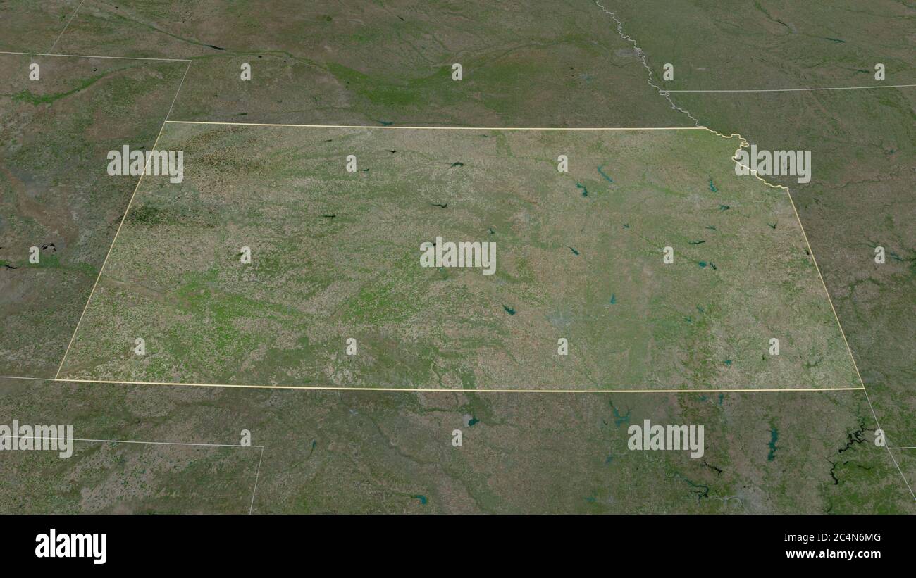 Zoom in on Kansas (state of United States) outlined. Oblique ...