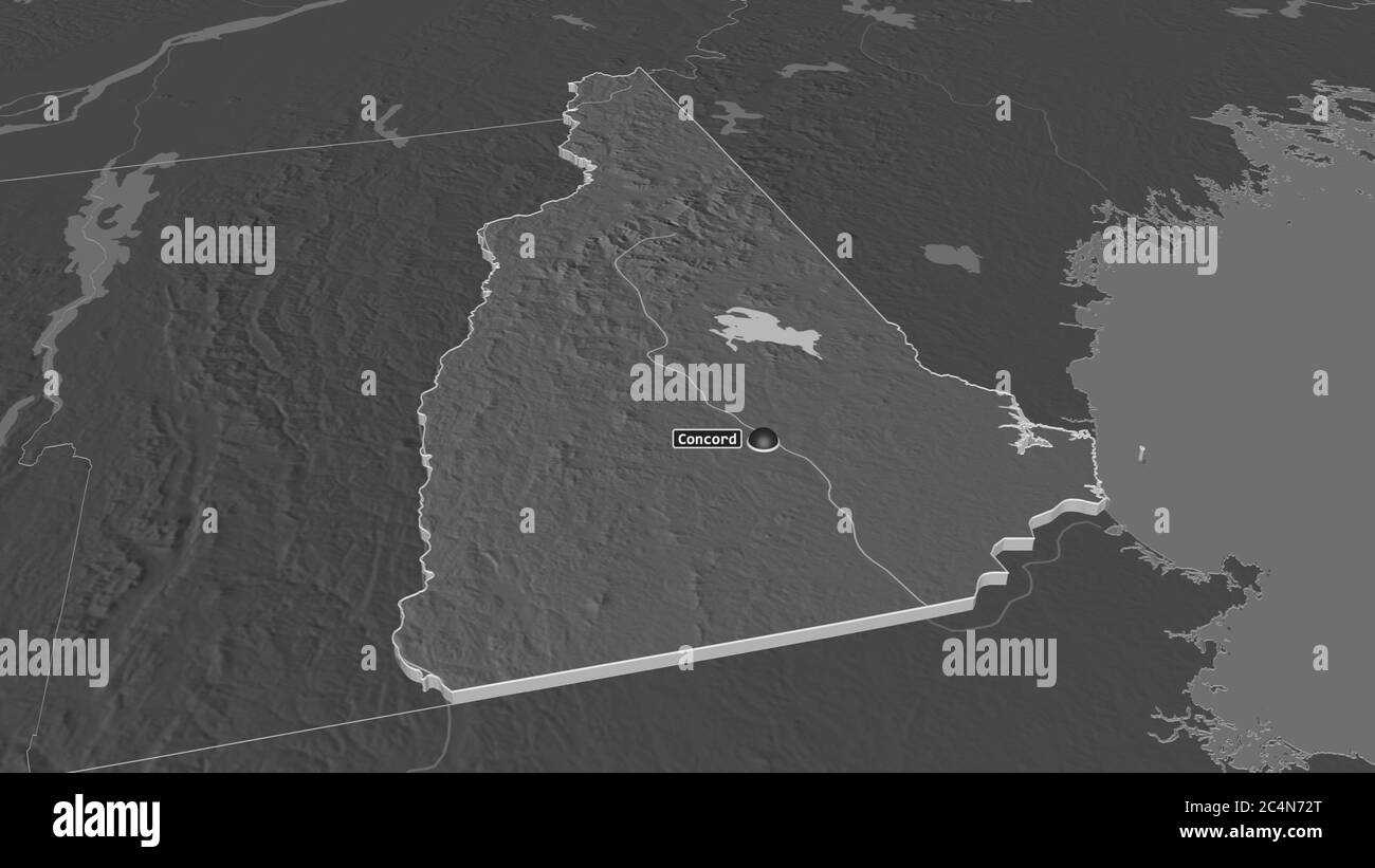 New Hampshire Elevation Map Zoom In On New Hampshire (State Of United States) Extruded. Oblique  Perspective. Bilevel Elevation Map With Surface Waters. 3D Rendering Stock  Photo - Alamy