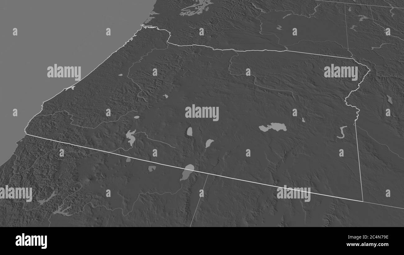 Zoom in on Oregon (state of United States) outlined. Oblique